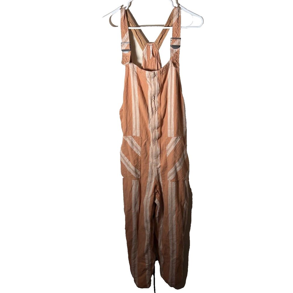 Free People Jumpsuit Overalls Women's Small Striped Dune Dungarees Brown